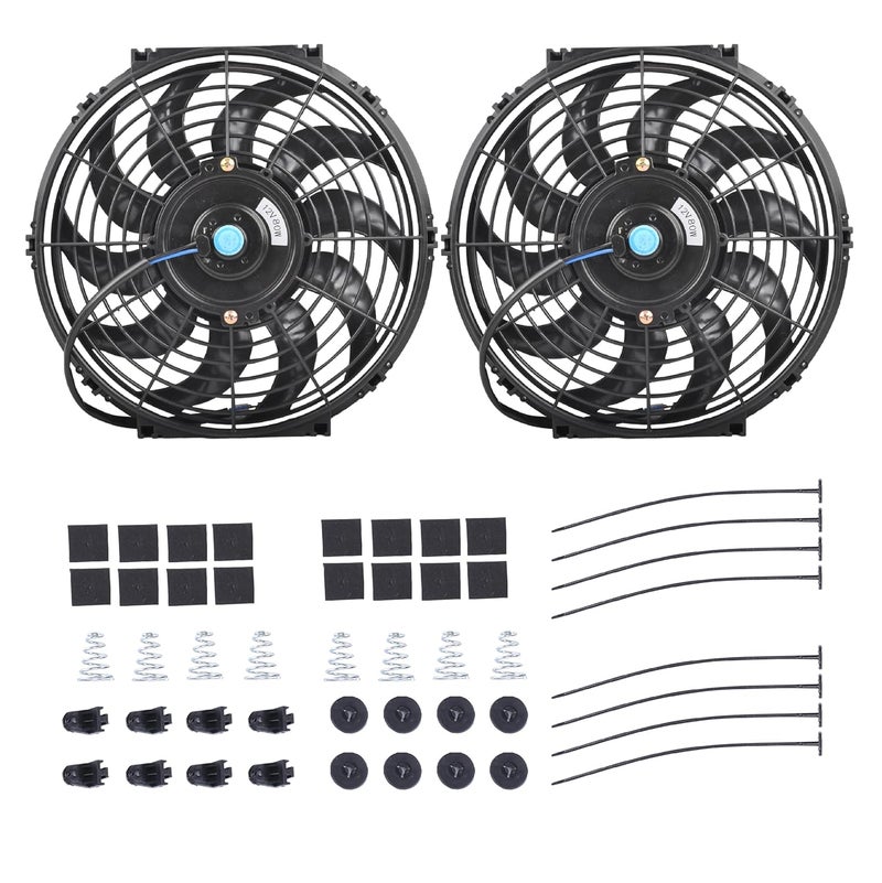 GESEXI 12" Electric Radiator Cooling Fan Assembly Kit, Universal High Performance 12V 80W Motor with Fan Mounting Kit - Black (2 Pack) - Image 1